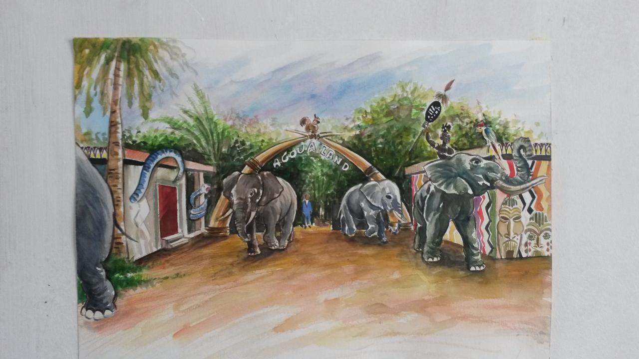 Aquarelle parc AgouaLand Cotonou Benin